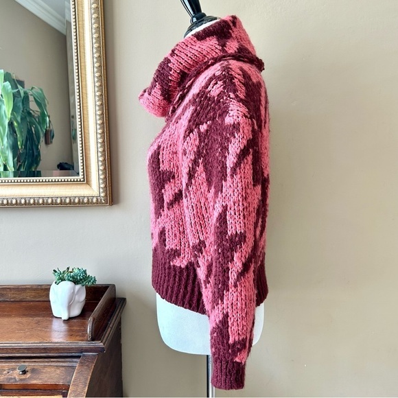 Anthropologie Ginny Oversized Houndstooth Sweater Turtleneck Cowl Neck Cropped - Picture 6 of 14